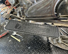 "Reading Standard" foot board rubber was located and placed on the restored foot boards.